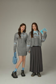 Color Logo Hooded Knit Mini Dress