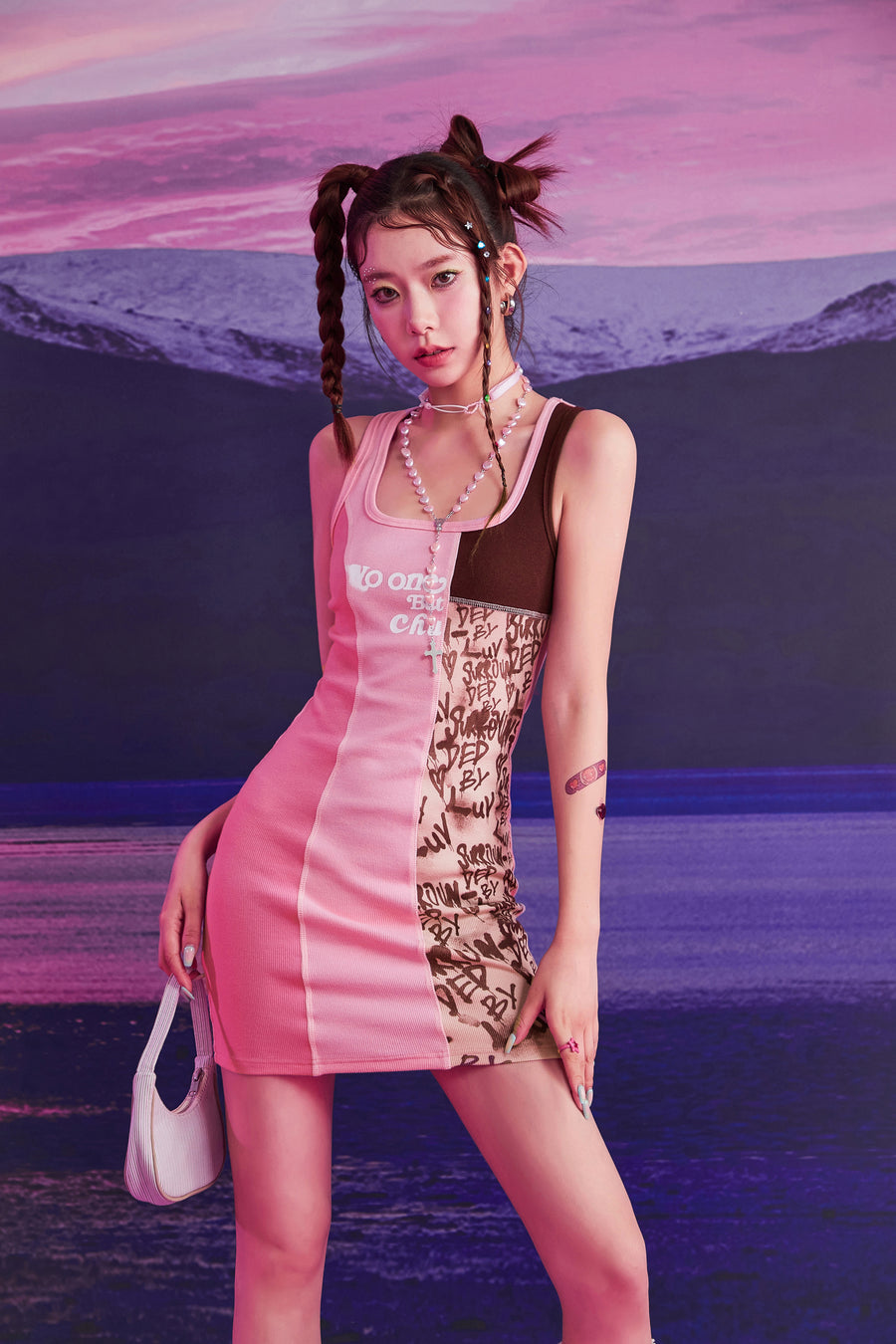 CHUU Square Color Combination Sleeveless Mini Dress