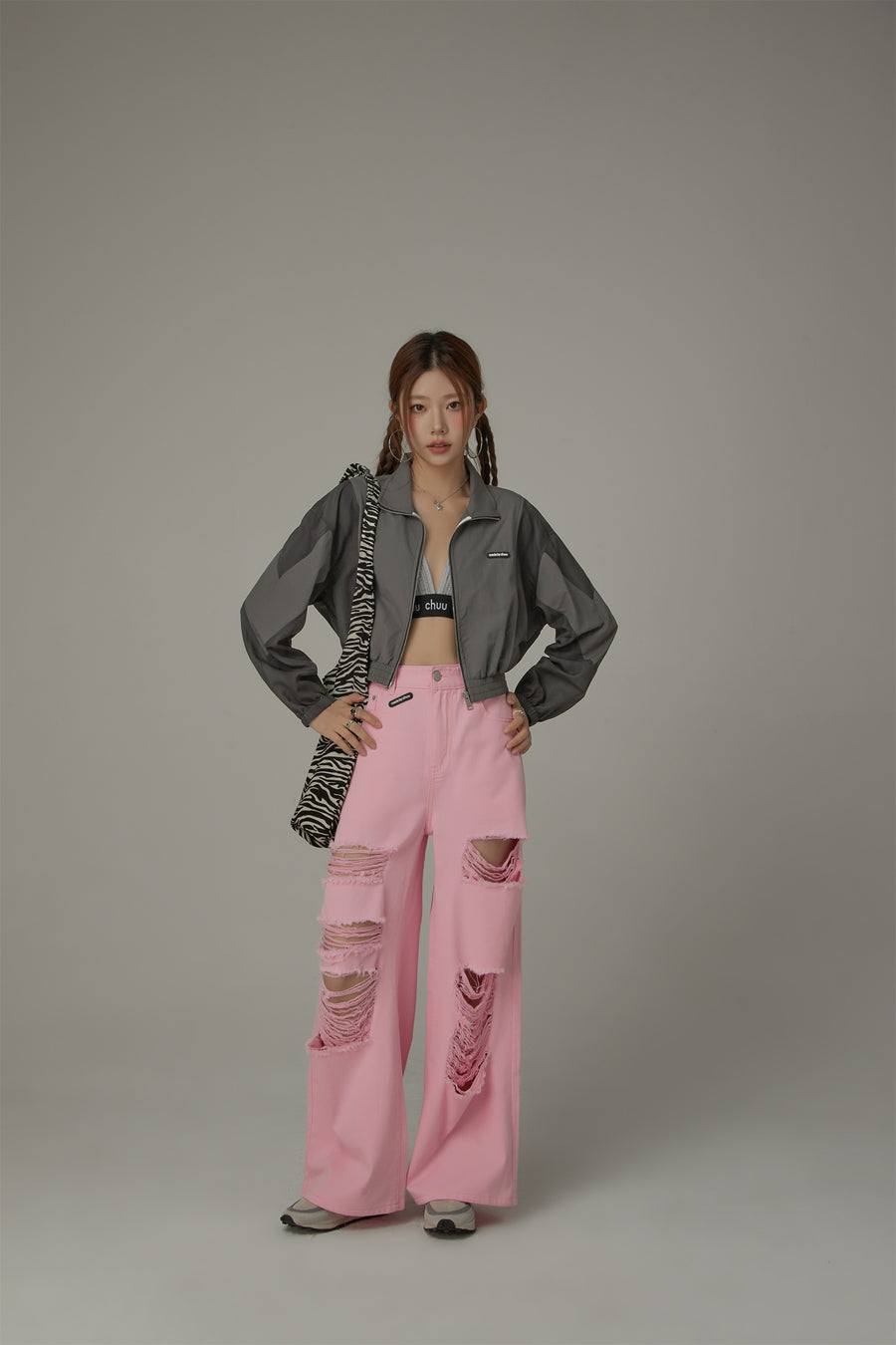 CHUU Distressed Wide Color Loosefit Denim Pants