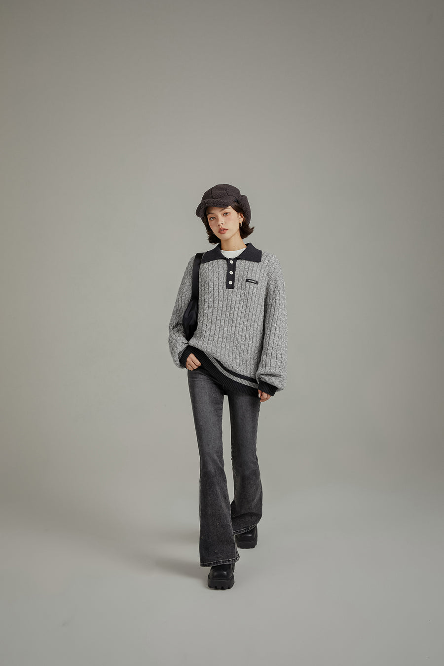 CHUU Polo Neck Twist Knit Sweater