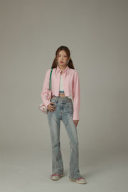 Color Crop Jagged Hem Shirt