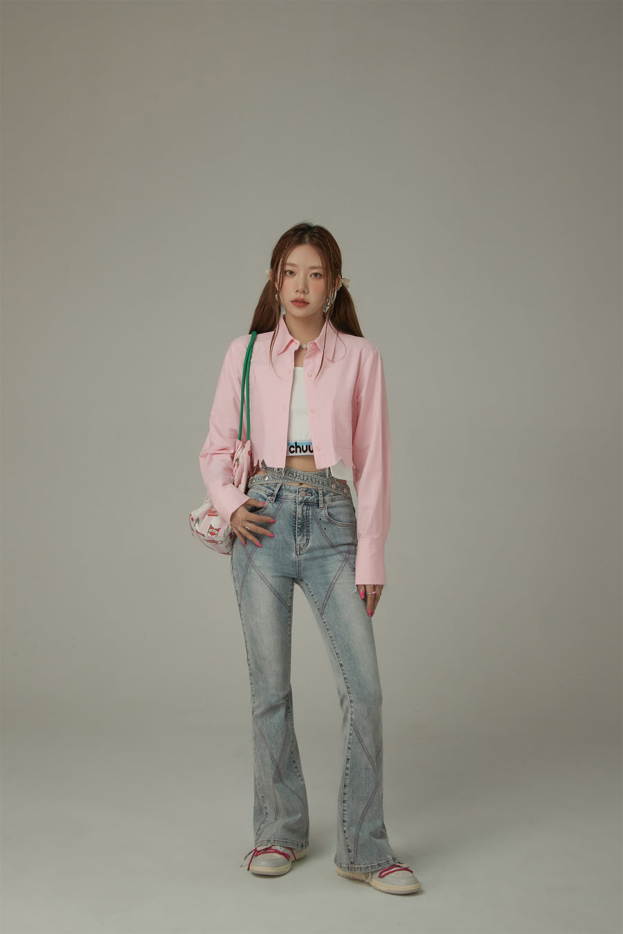 CHUU Color Crop Jagged Hem Shirt