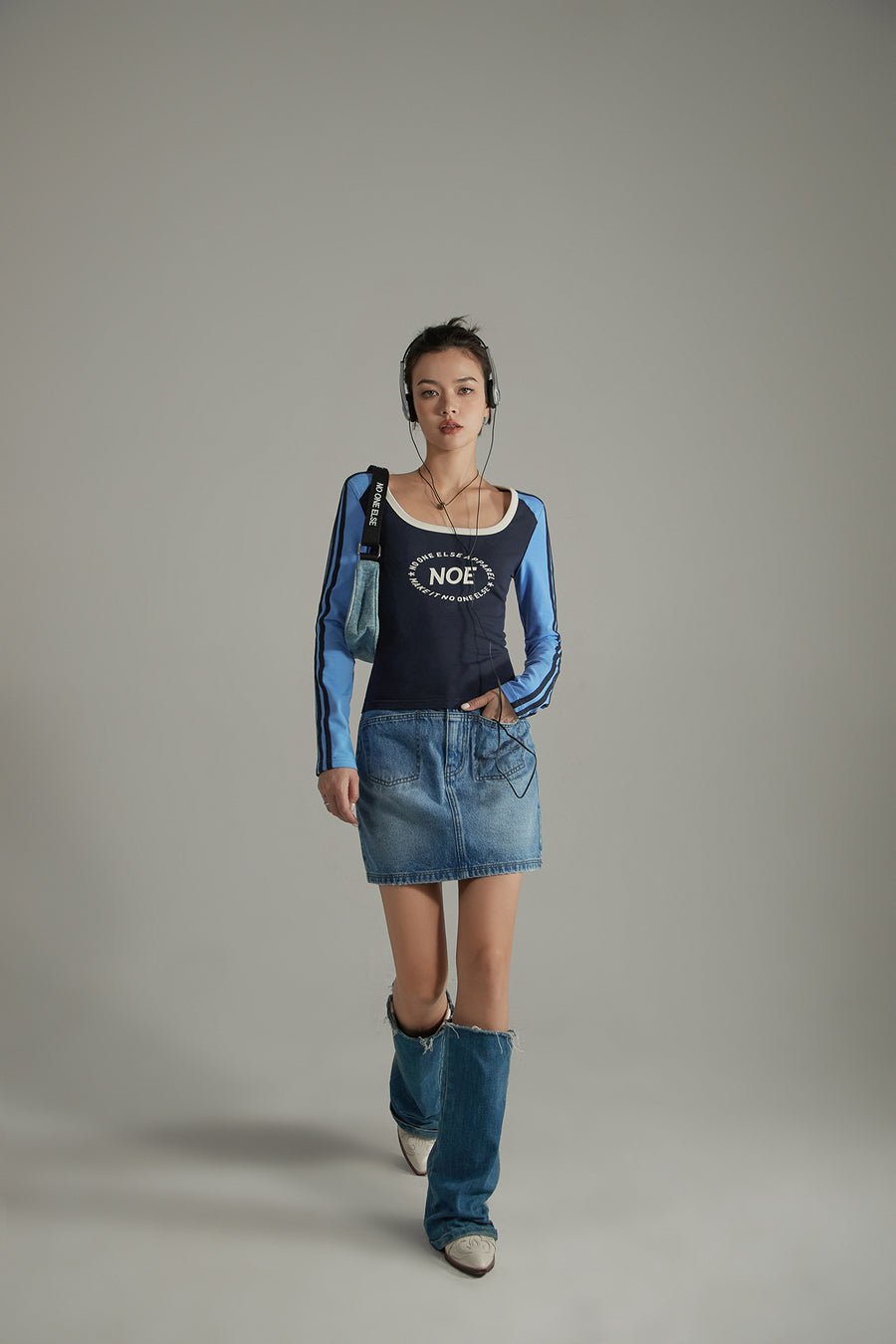 CHUU High Waist Logo Pocket Denim Mini Skirt