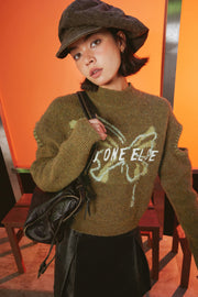 Butterfly Logo Sleeve Slit Knit Sweater