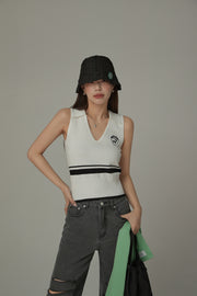 Knit Colorblock Open Collar Sleeveless Vest