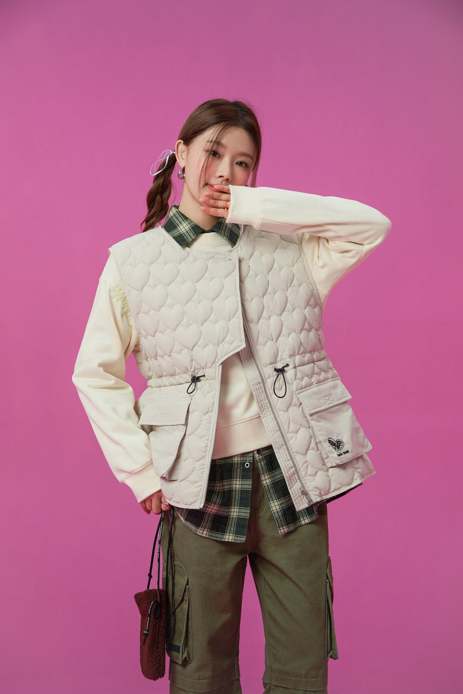 CHUU Heart Quilted Padded Vest