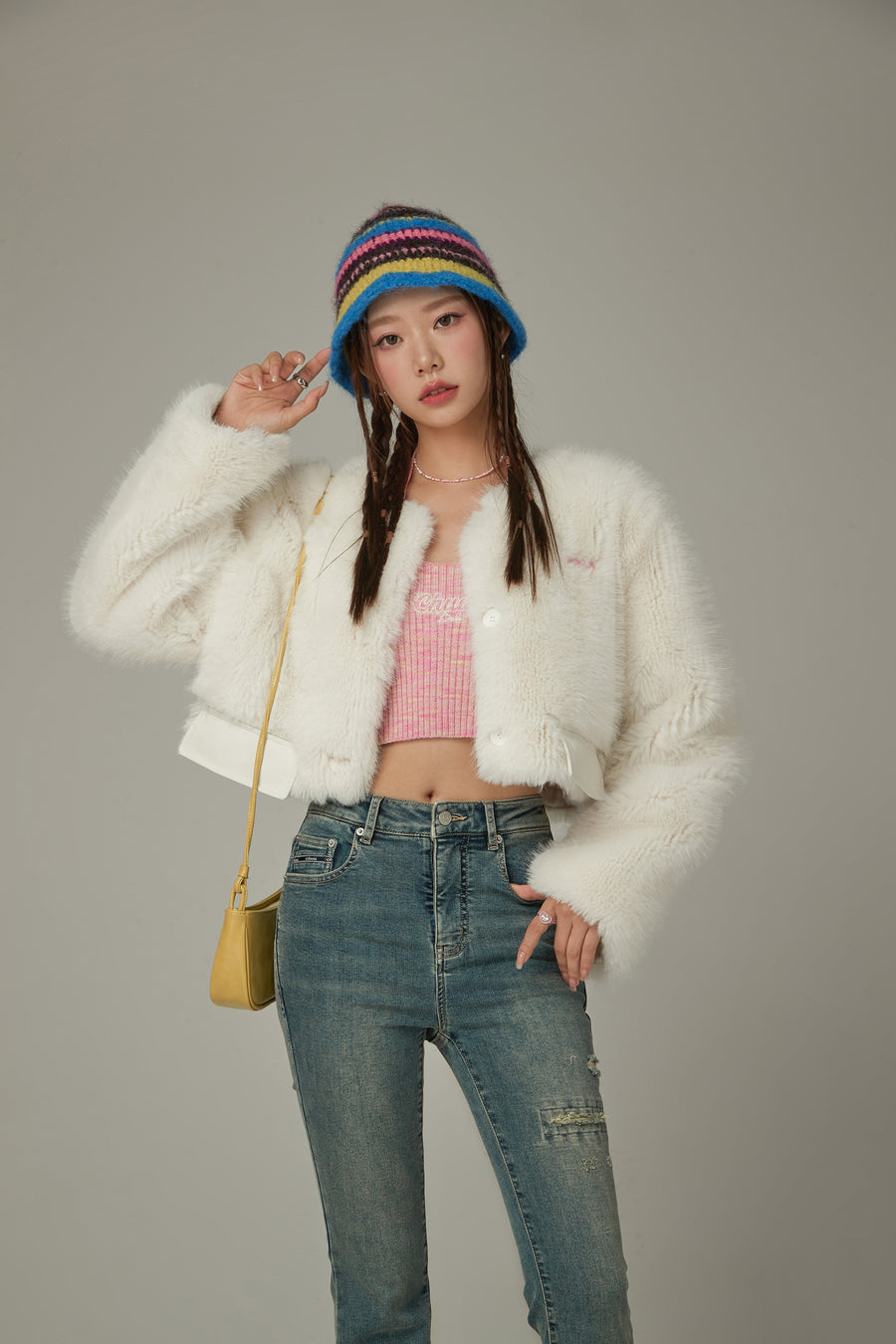 CHUU Faux Fur Crop Jacket