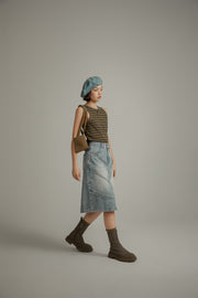 Diagonal Split Denim Skirt