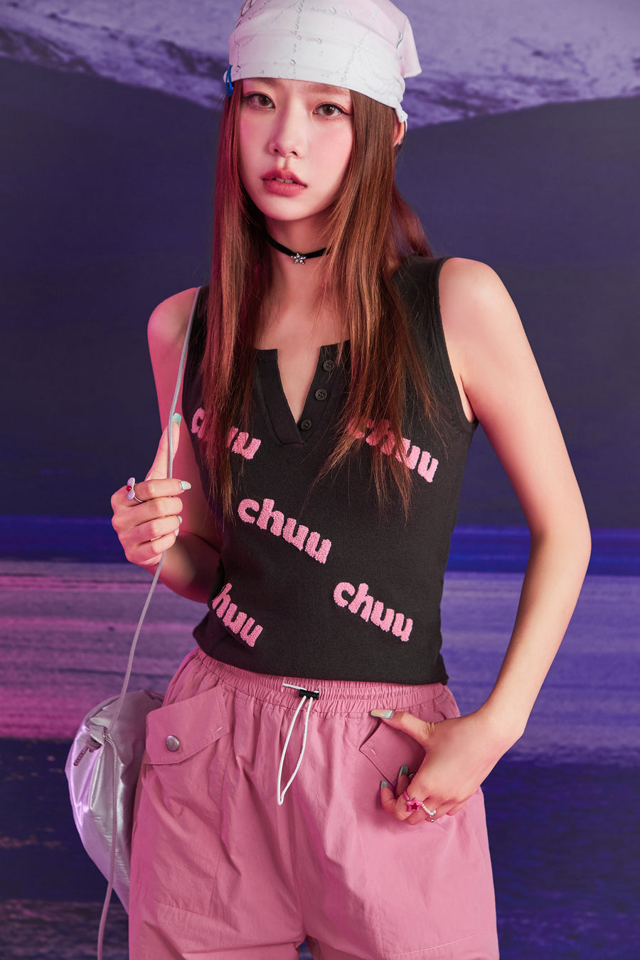 CHUU Logo Color Lettering Button Sleeveless Top