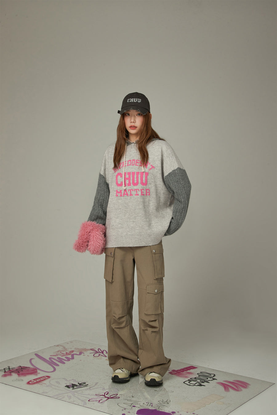 CHUU Color Combination Hood Knit Sweater