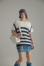 V Neck Color Contrast Stripe Knit Sweater Vest