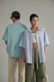 Vertical Striped Short-Sleeved Shirt