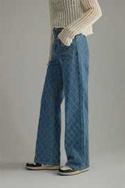 Vintage Argyle Pattern Wide Denim Jeans