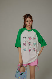 Chuu Cute Printed Icons Raglan Loose-Fitting T-Shirt