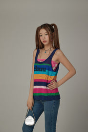 Logo Rainbow Knit Sleeveless U-Neck Top