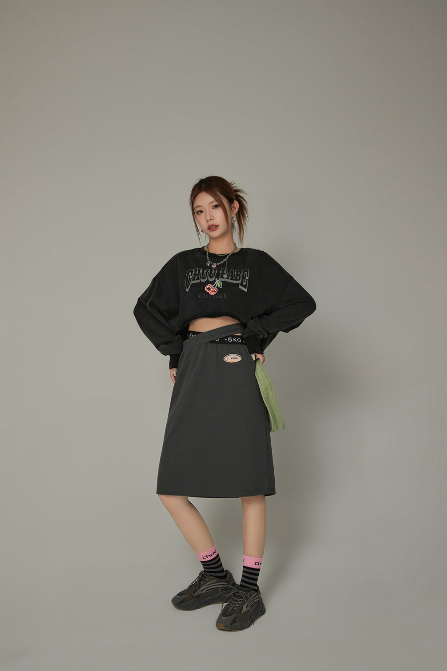 CHUU High Waist Slit Basic Skirt