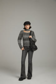 Front Cut Out High Neck Knit Sweater