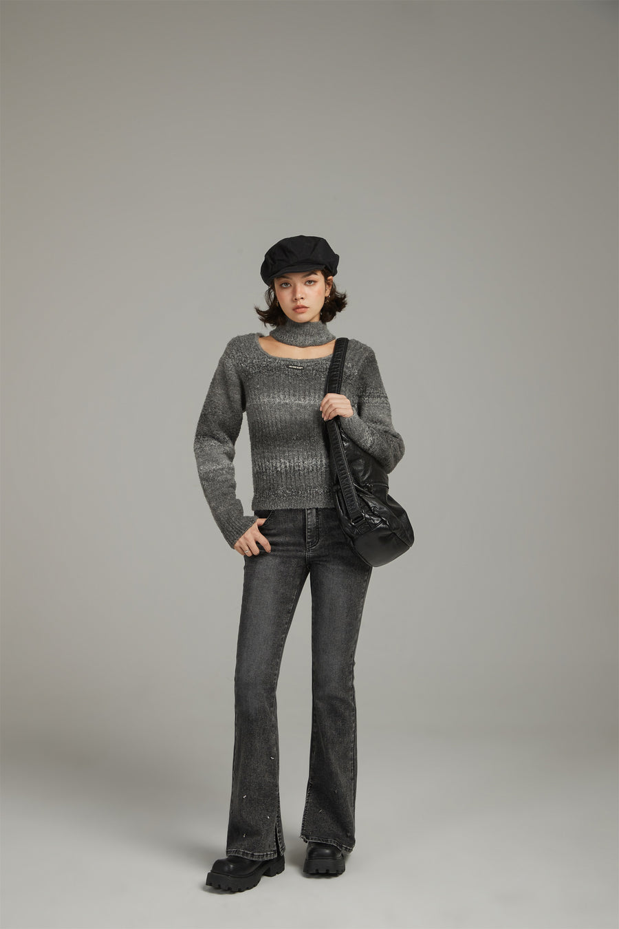 CHUU Front Cut Out High Neck Knit Sweater