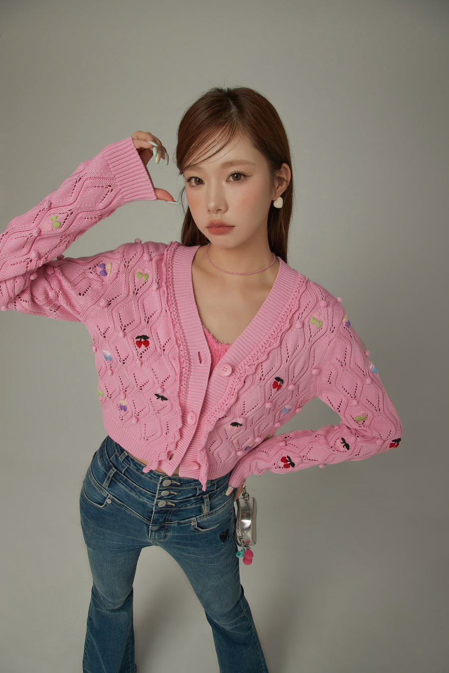 CHUU Cherry Knit Color Cardigan