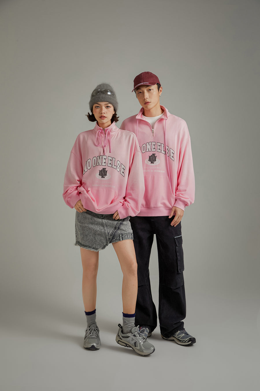 CHUU Logo Half Zip-Up Boxy Hoodie