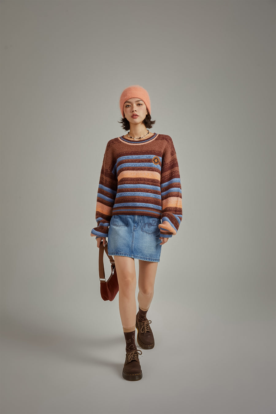 CHUU Logo Striped Loose Fit Knit Sweater