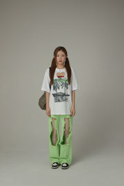 Cotton Heart Key Hole Chuu Babe Printed Loose Fit T-Shirt