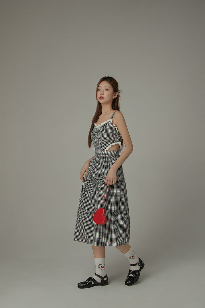 Check Cherry Sleeveless Bustier Long Dress