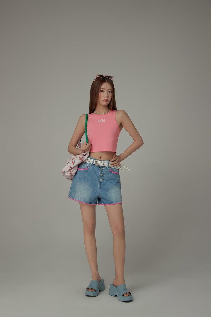 Chuu Cherry Back-Open Sleeveless Crop T-Shirt