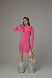 Ruffle Heart Button Knit Dress