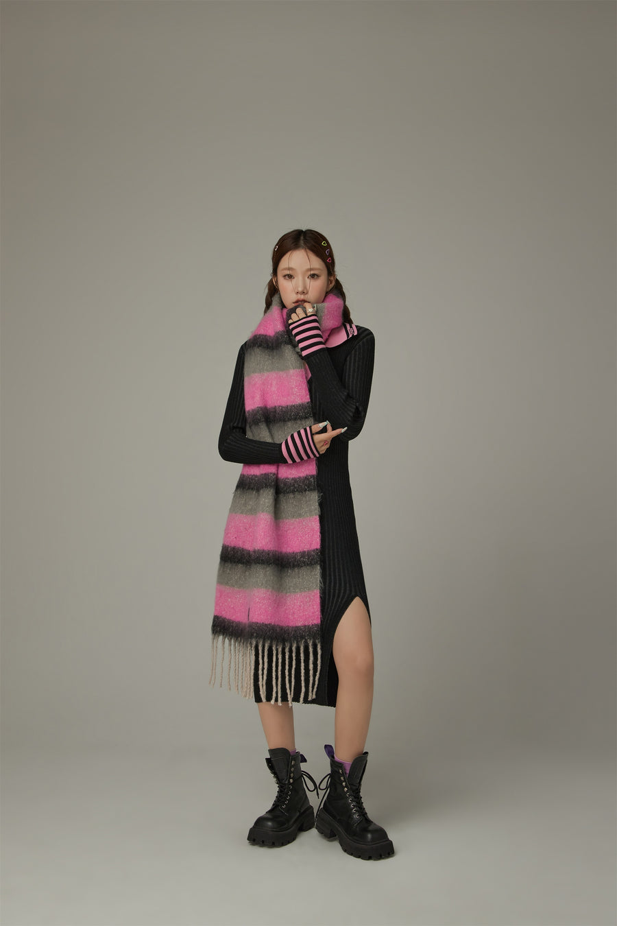 CHUU Striped Fringe Muffler