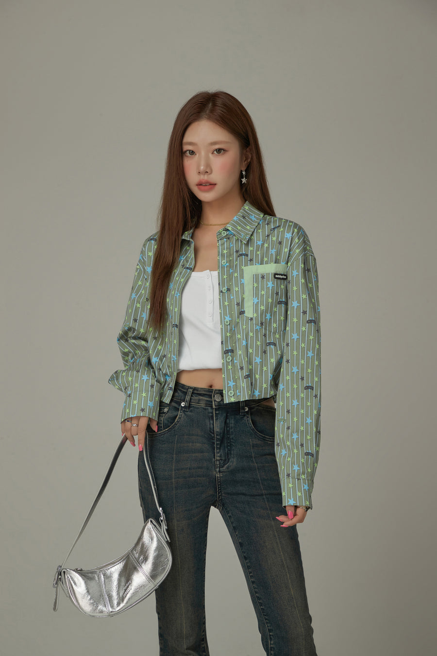 CHUU Stars In The Stripes Cropped Shacket