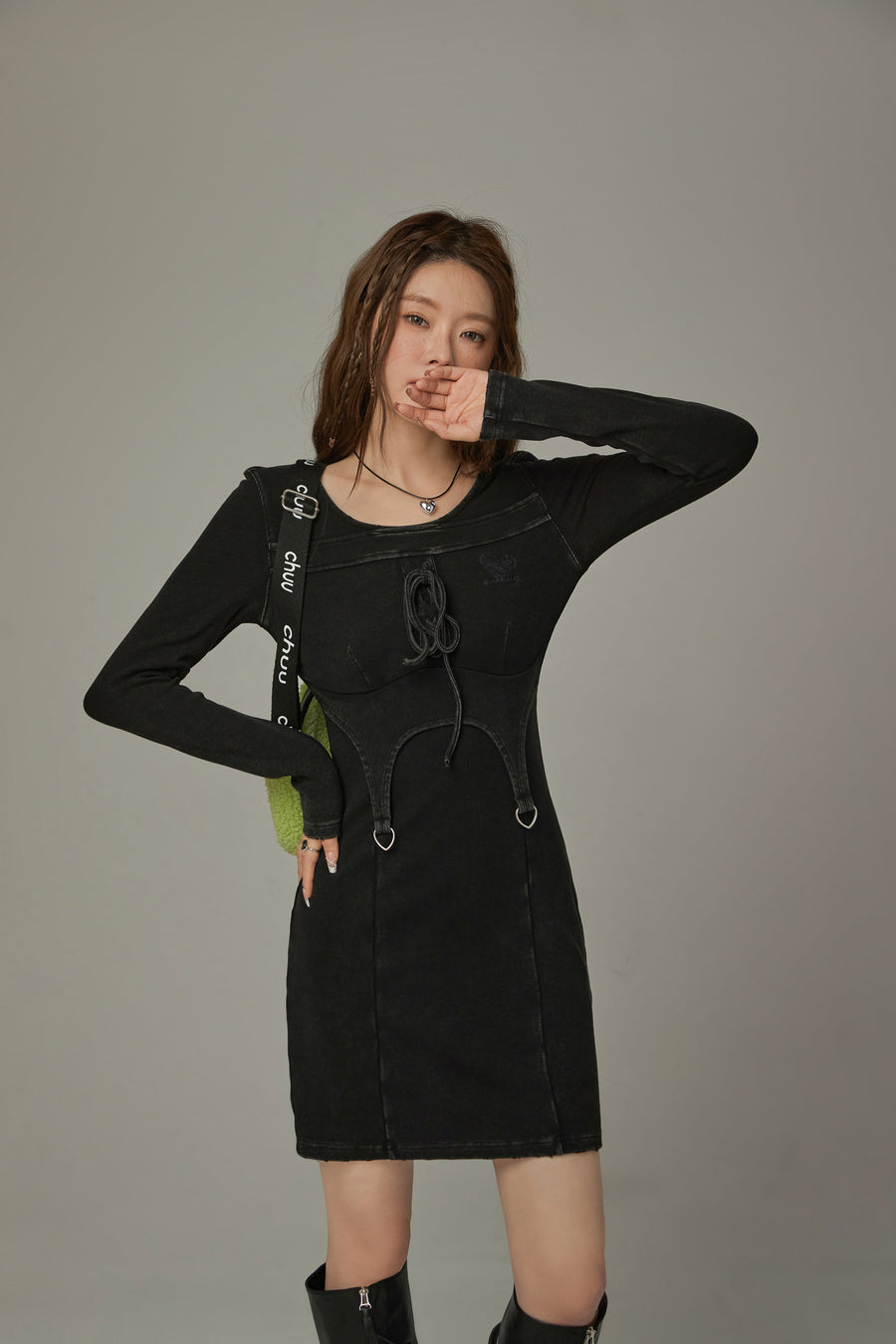CHUU Knit String Layered Dress