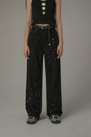 Paint Splatter Cotton Straight Pants