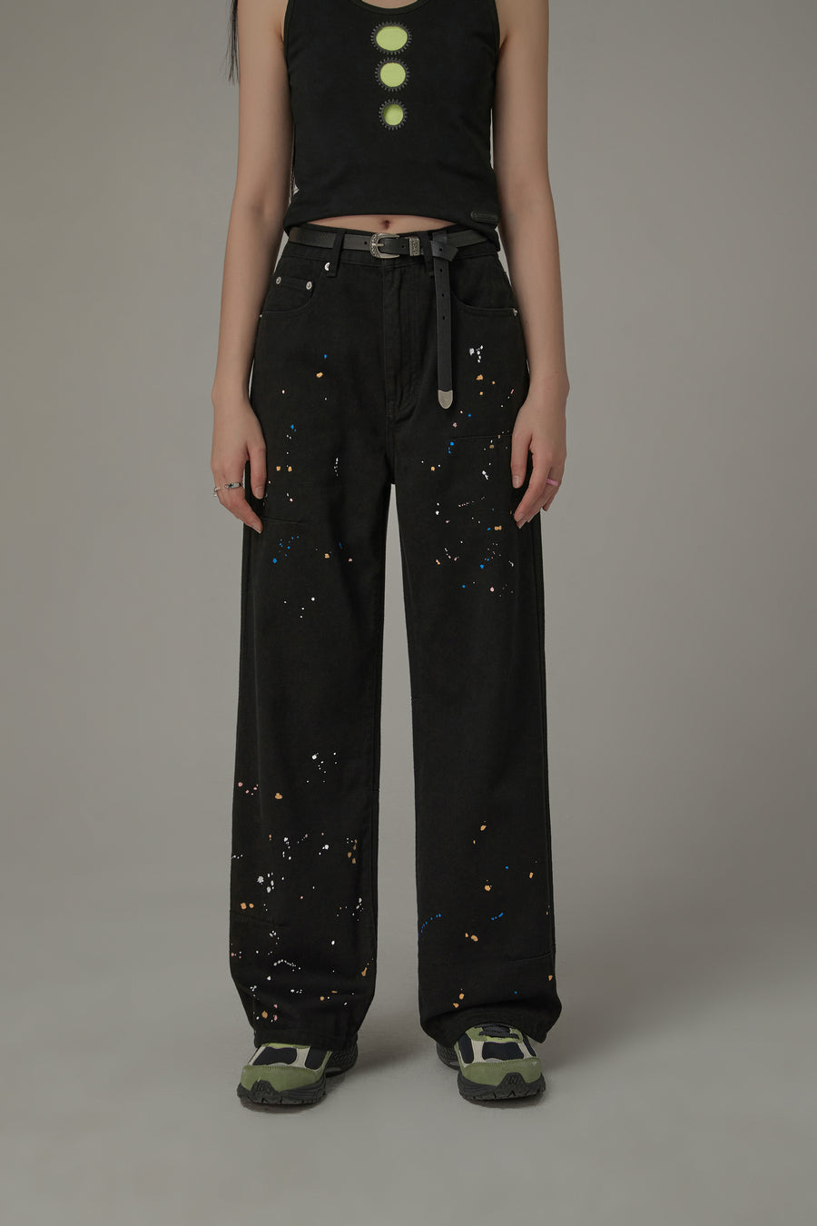 CHUU Paint Splatter Cotton Straight Pants