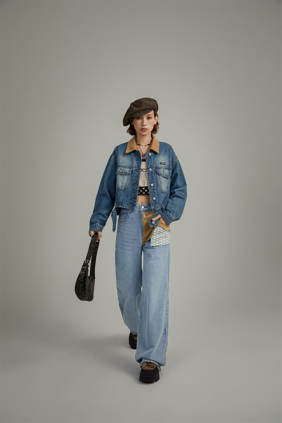 CHUU Logo Lettering Exposed Pocket Denim Jeans