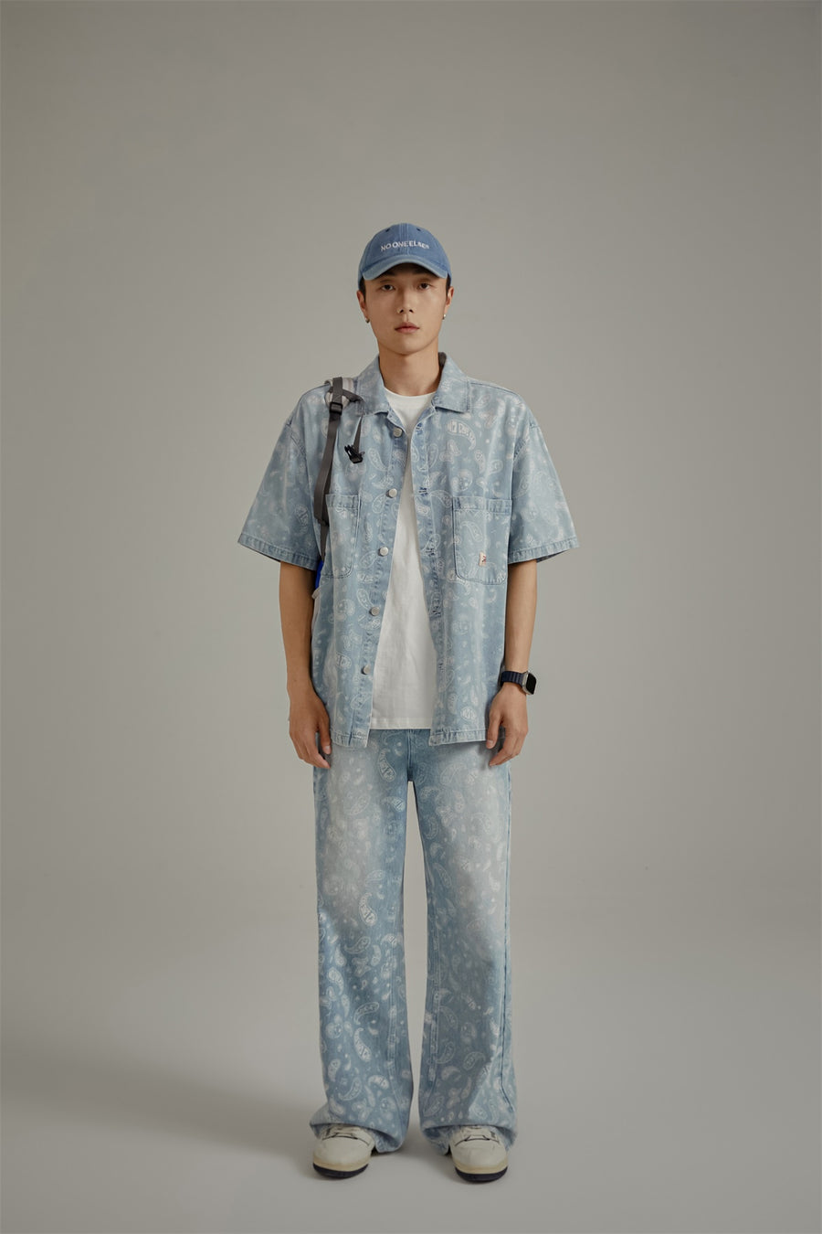 CHUU Logo Paisley Loose Fit Denim Shirt