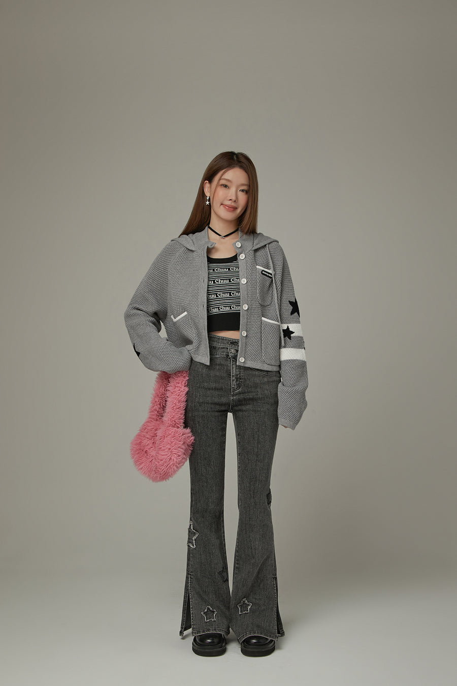 CHUU Star Slit Bootcut Denim Jeans