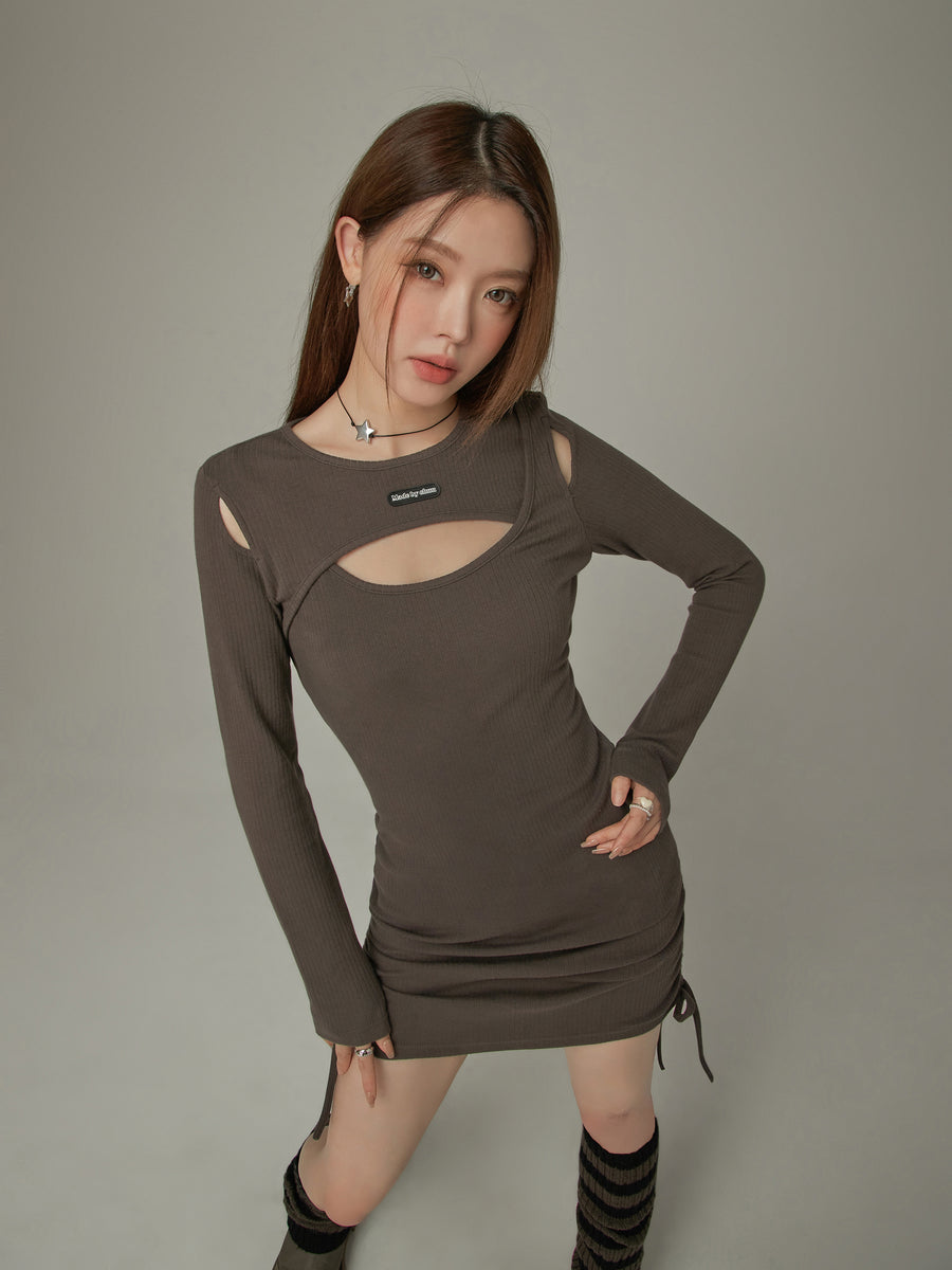 CHUU Cut Out Shirring Mini Dress