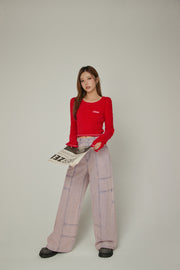 Slit Sleeves Button Crop Knit Sweater