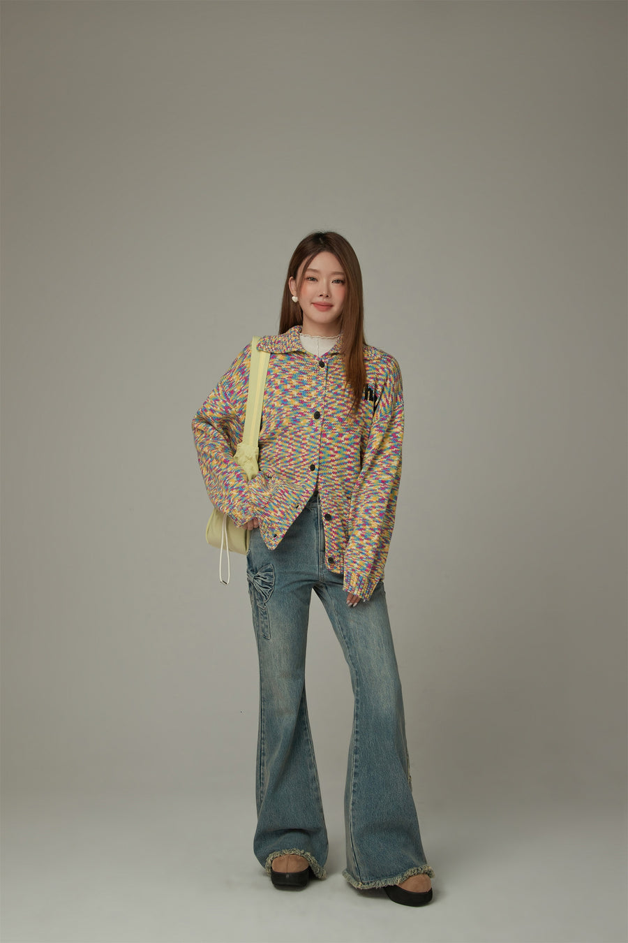 CHUU Size Doesnt Matter Rainbow Check Cardigan