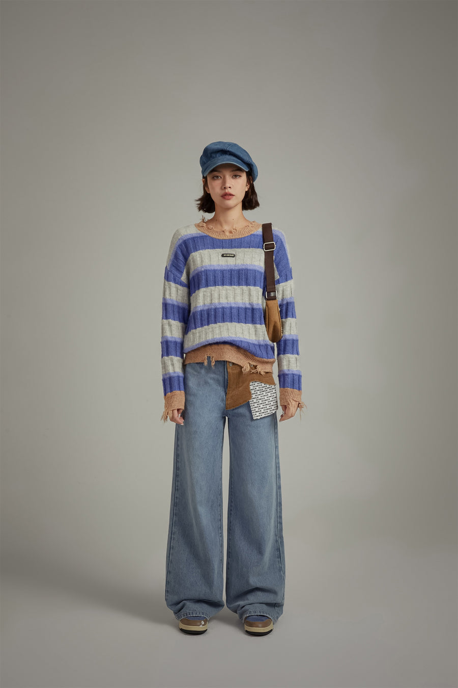 CHUU Distressed Striped Loose Knit Sweater