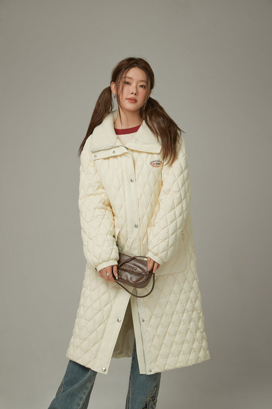 CHUU Collar Quilted Padded Long Coat