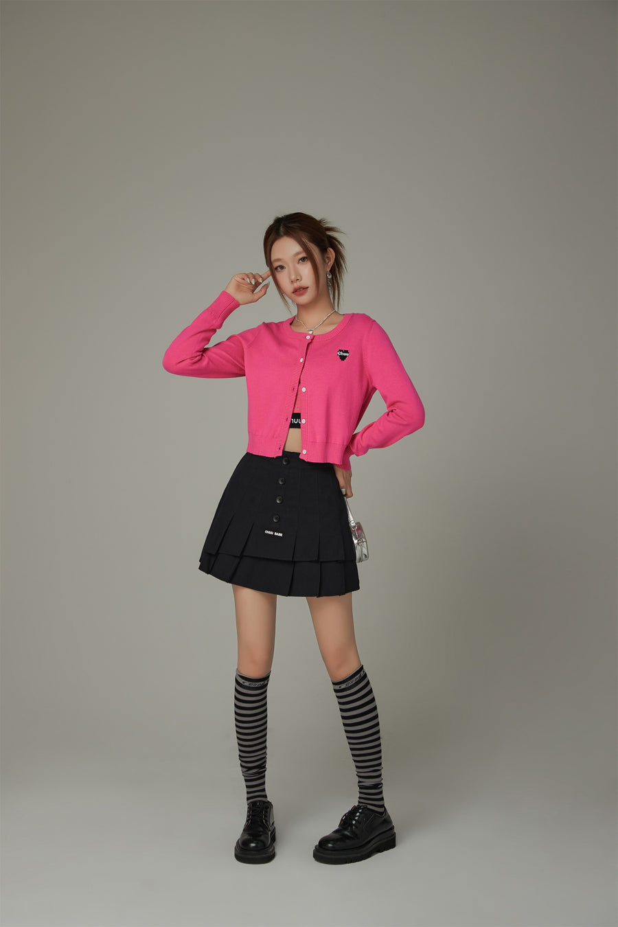 CHUU Logo Heart Knit Color Cardigan