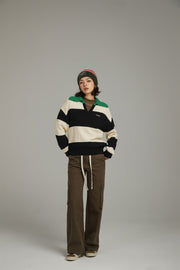 Open Collar Color Scheme Knit Sweater