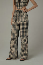 Checked Cargo Contrasting Color Casual Pants