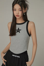 Chuu Star Center Line-Colored Sleeveless Semi Crop T-Shirt