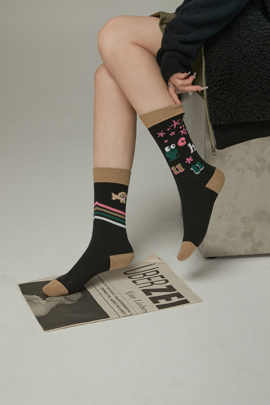 CHUU Animal Character Lined Color Socks