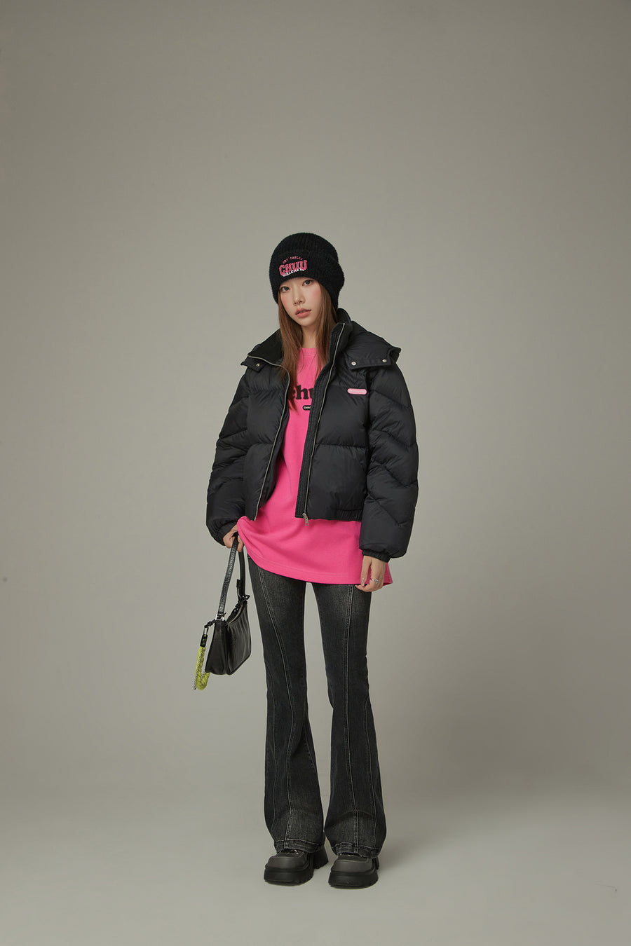 CHUU Colored Hooded Simple Padded Jacket