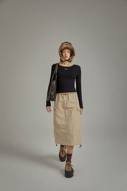 Elastic Waist String Shirring Skirt