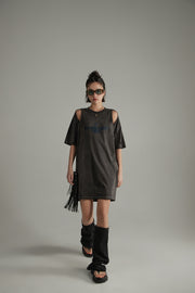 Vintage Open Shoulders Mini Loose Fit T-Shirt Dress